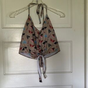 Kortni Jeane Taupe Halter Swim Cami with Moth Print